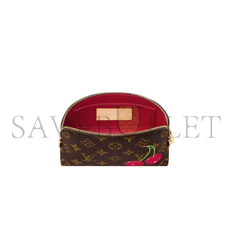 LOUIS VUITTON MURAKAMI X TAKASHI MURAKAMI CHERRY COSMETIC POUCH BROWN MONOGRAM GOLD HARDWARE M13766 (17*12*6cm)